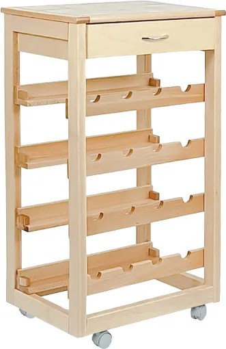 Carrello cantinetta LANDHELL in legno massello e piano in mattonelle NATURALE