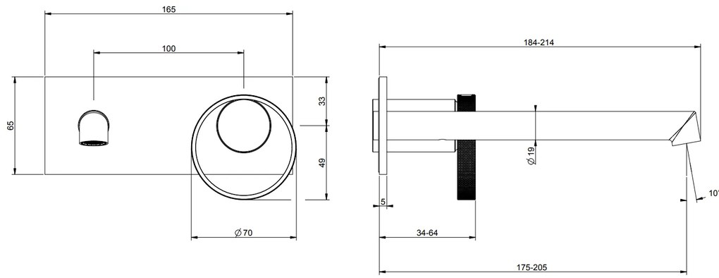 Parte esterna miscelatore lavabo a parete bocca lunga senza scarico parte incasso non inclusa cromo anello 63389 Gessi