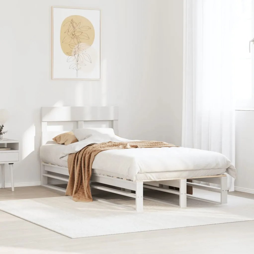 Letto Senza Materasso Bianco 90x190 Cm İn Legno Massello Pino /