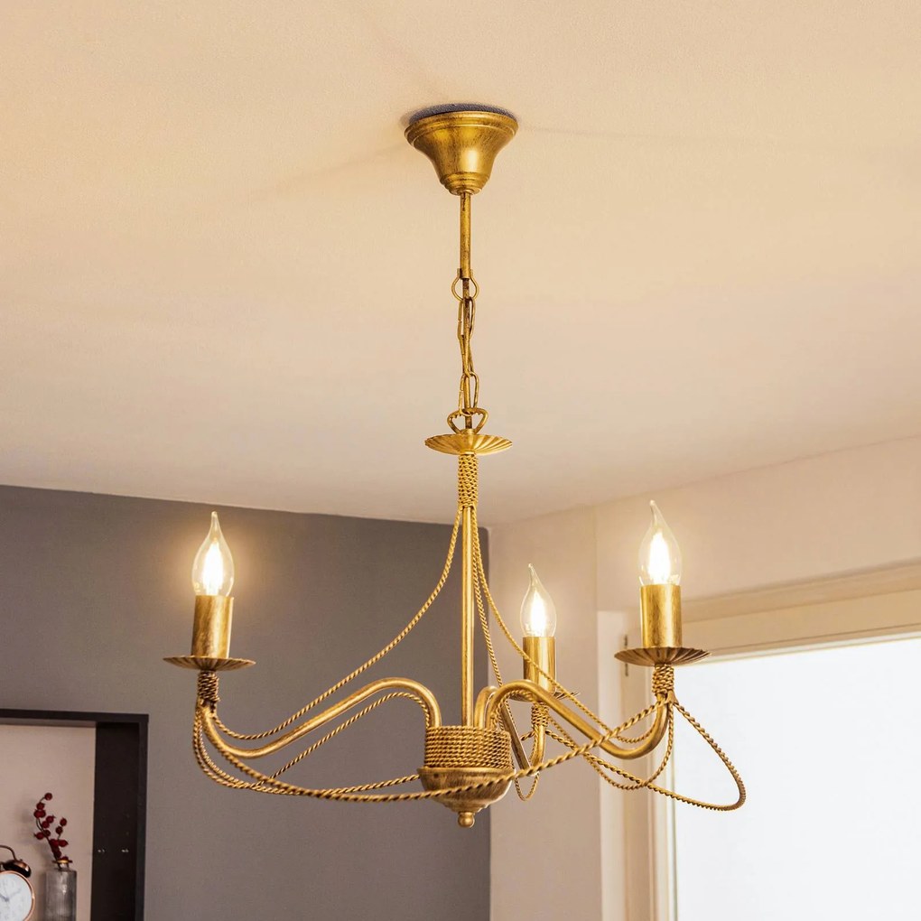 EMIBIG LIGHTING Lampadario Tori 3, 3 luci, oro