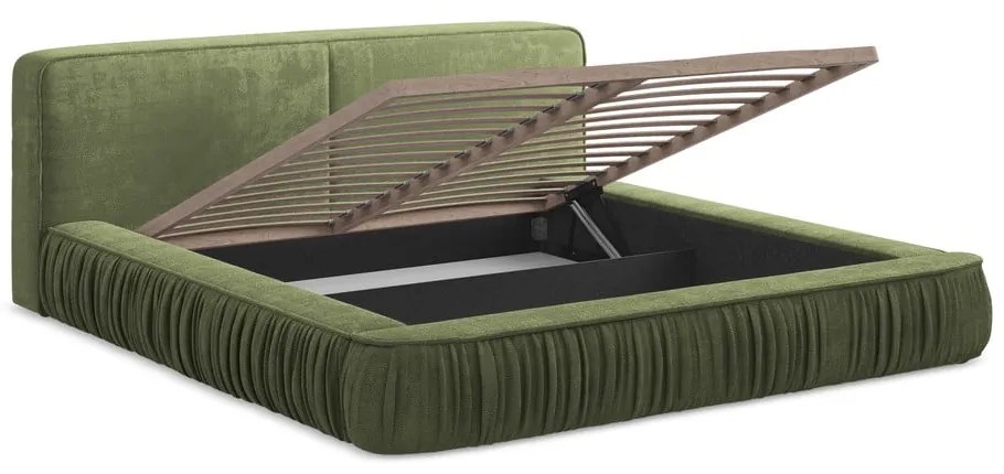 Letto matrimoniale imbottito verde con contenitore e rete inclusi 160x200 cm Keoni – Makamii