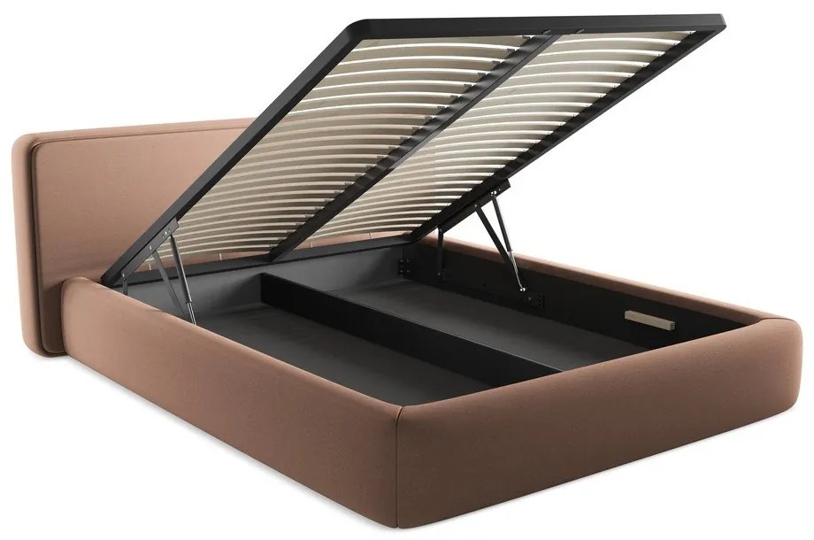 Letto matrimoniale imbottito rosa chiaro con contenitore con griglia 160x200 cm Kiana - Makamii