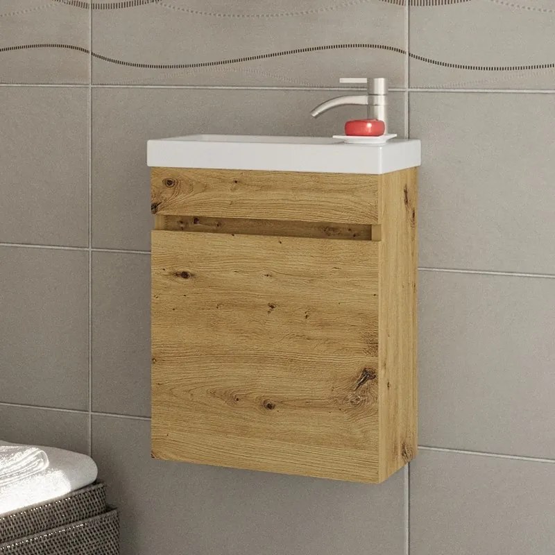 Kamalu - Mobiletto 40 con specchio colore legno naturale | LAC-POLIS-40-OAK