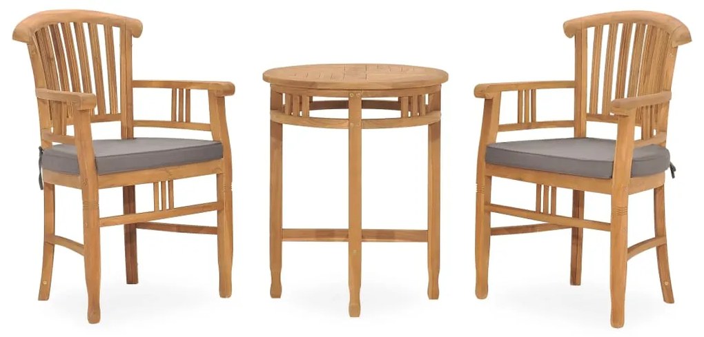 Set da pranzo da giardino 3 pz con cuscini in legno di teak