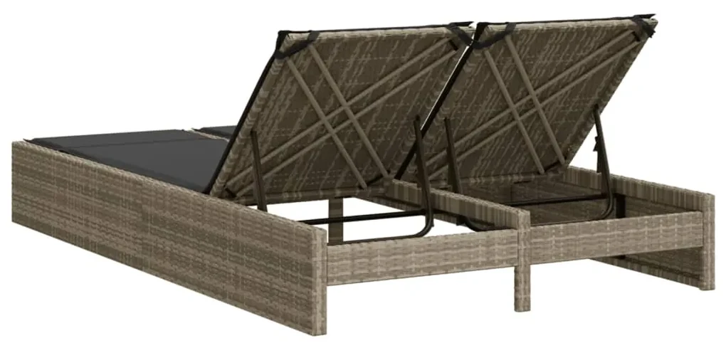 Lettino prendisole doppio con cuscini grigio chiaro polyrattan