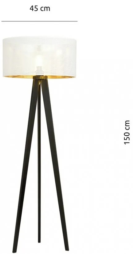 Lampada da Terra in Acciaio e Tessuto ASTON 1 E27 Colore del corpo Bianco e Oro