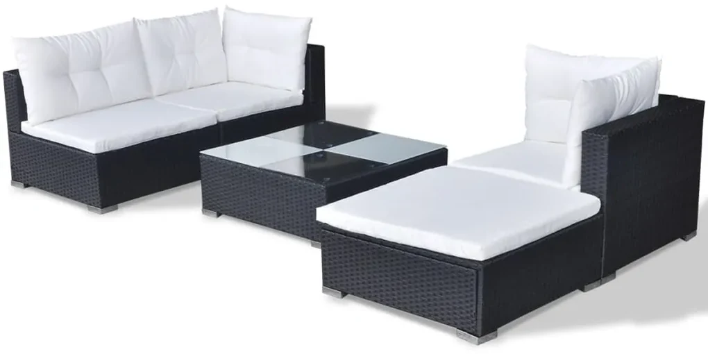Set divani da giardino 5 pz con cuscini in polyrattan nero