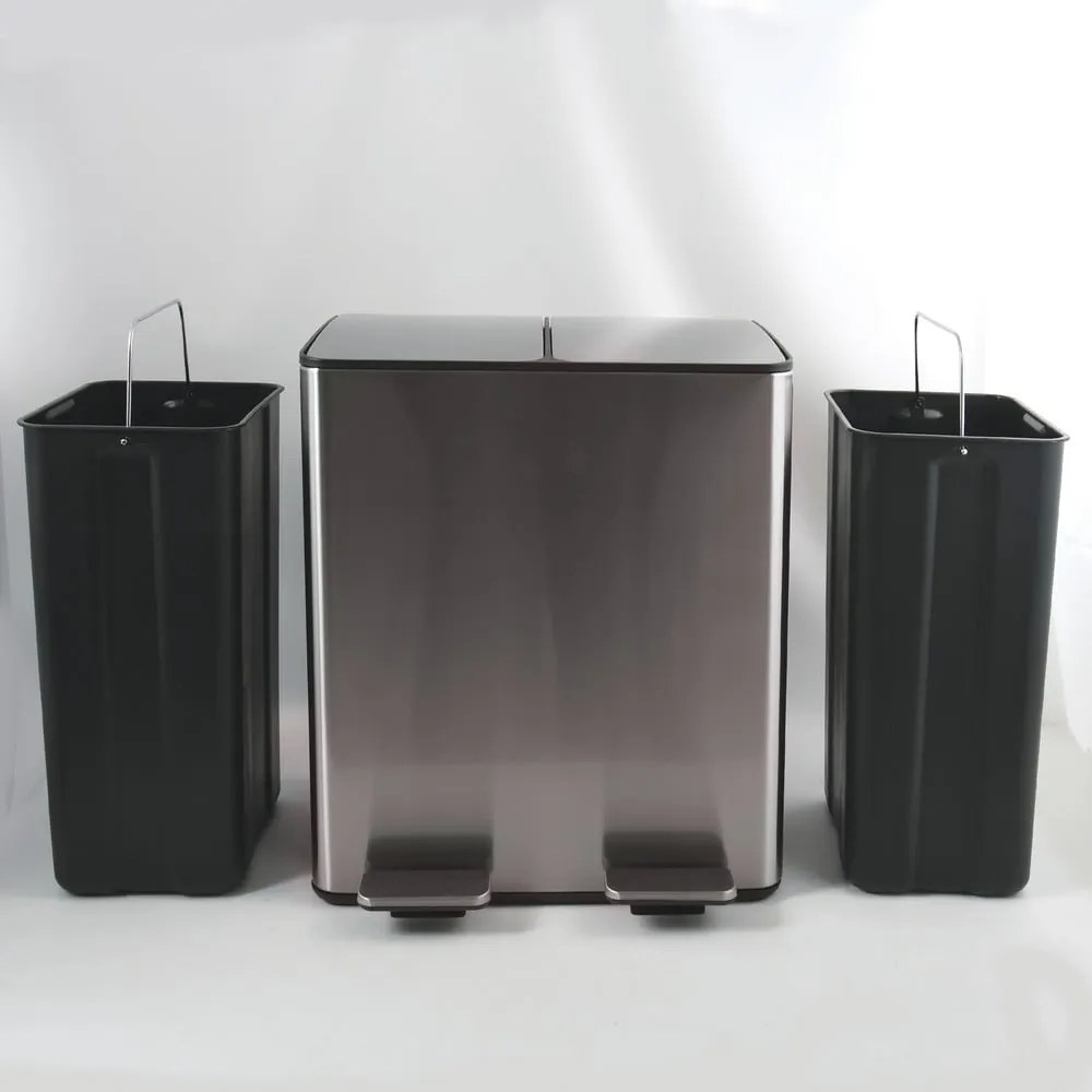 Cestino per la spazzatura color argento opaco in acciaio per raccolta differenziata/con pedale 2x20 l Aliya – Spirella