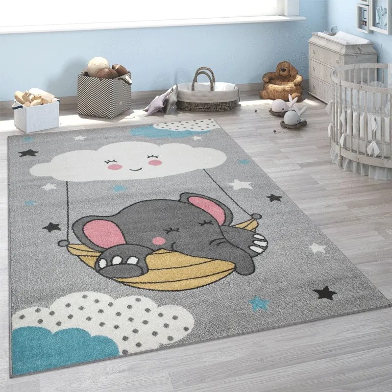 Tappeto per Bambini Tenero Elefantino  Colore Grigio, Dimensioni cm 200x280