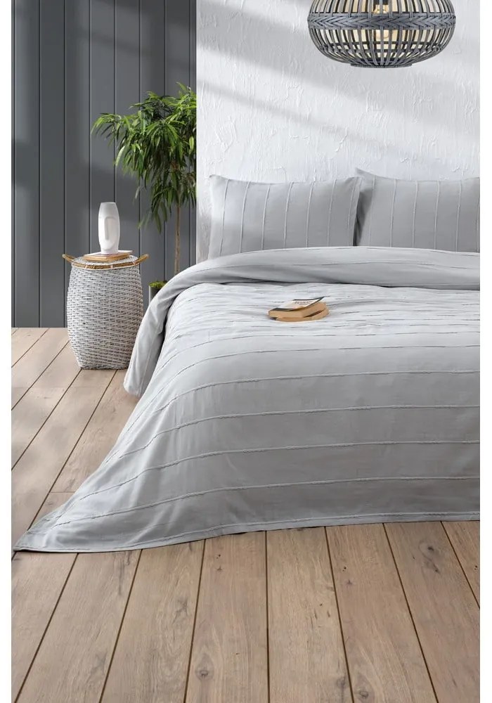 Set con copriletto e federa grigio in cotone 210x220 cm Sedef – Mijolnir