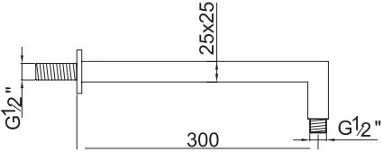 Braccio Doccia Quadro 12 Diametro 25mm Lunghezza Cm 33 Acciaio Cromato