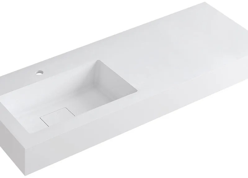Lavabo integrale rettangolare vasca a sinistra L 120.5 x H 15 x P 46 cm in resina bianco opaco