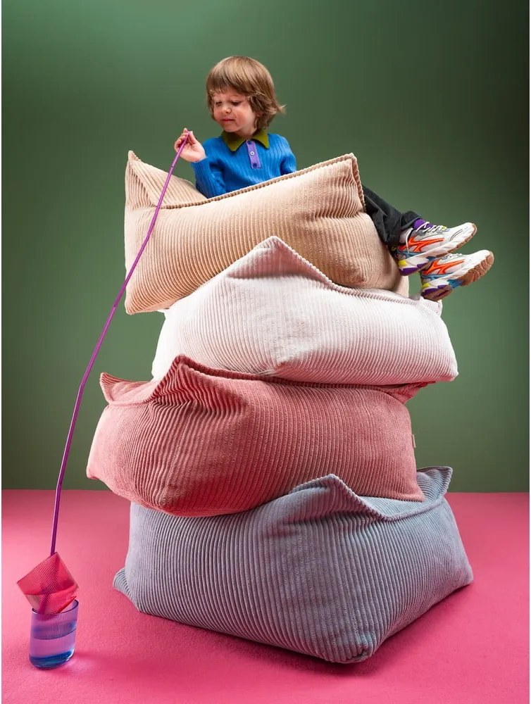 Pouf a sacco per bambini color crema con rivestimento in velluto a coste Square – Wigiwama