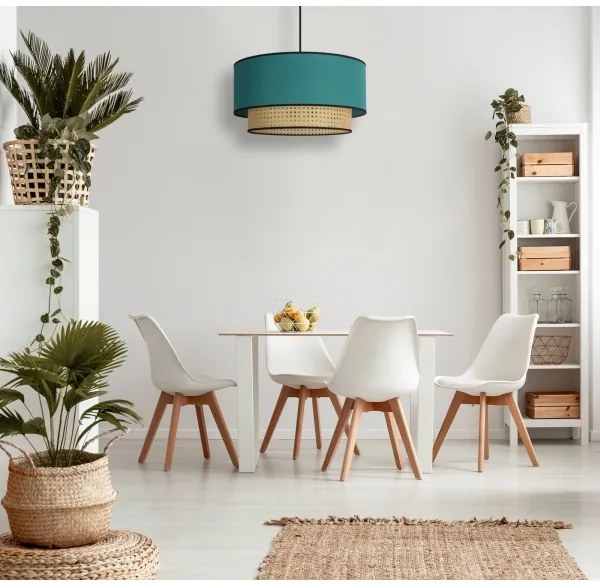 Duolla - Lampadario a sospensione con filo BOHO 1xE27/15W/230V diametro 45 cm turchese/rattan