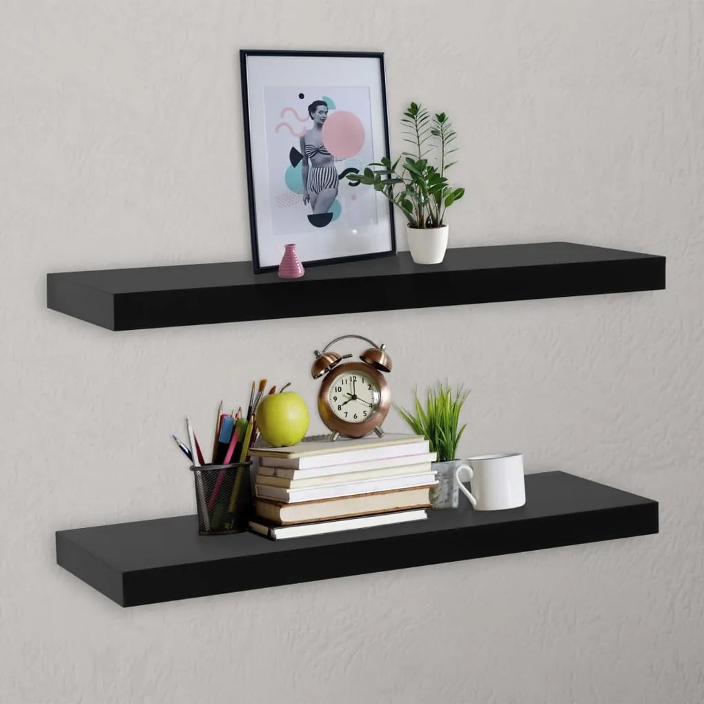 Mensole A Muro Galleggianti 2 Pz Nere 100x20x3,8 Cm /