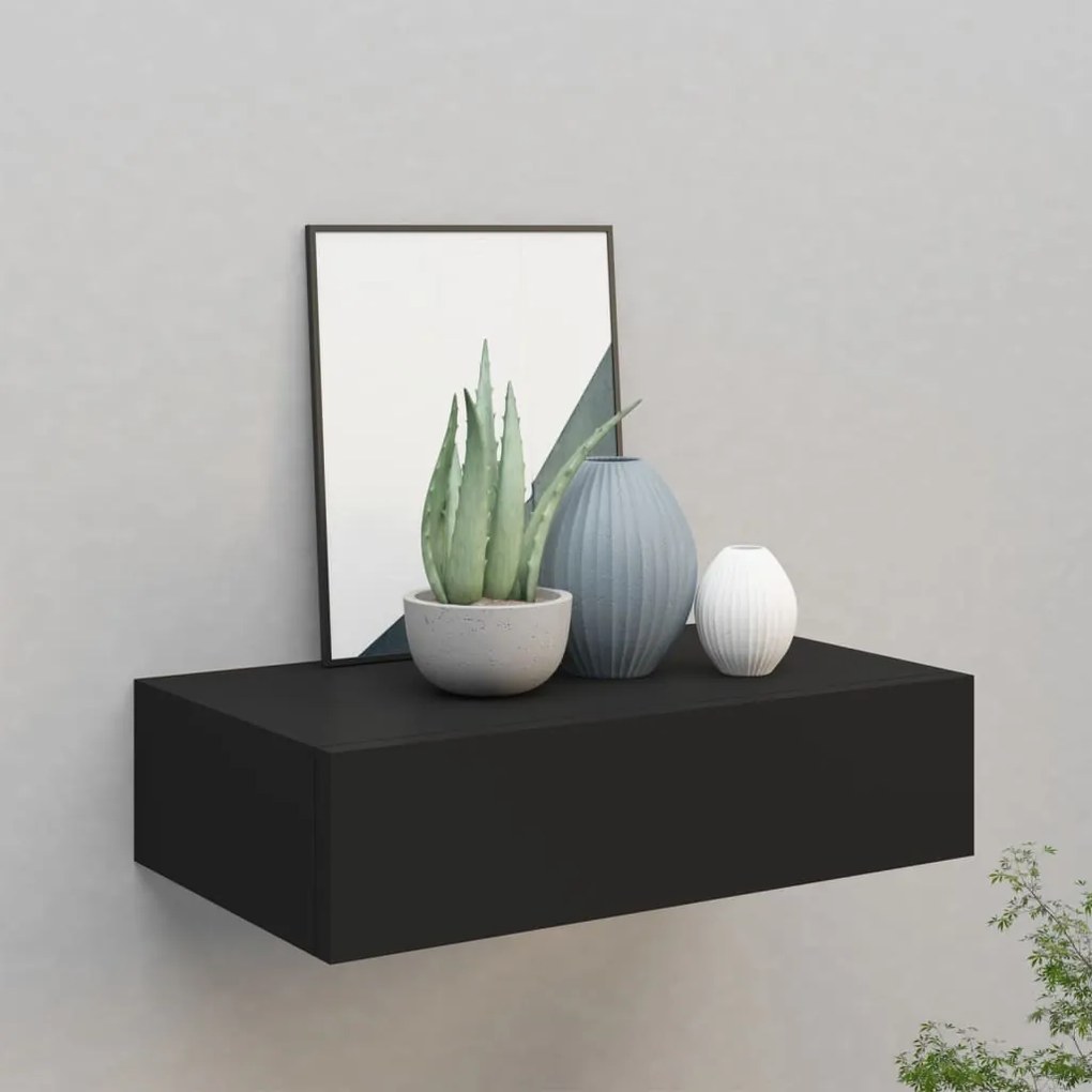 Scaffale Con Cassetti Da Parete Nero 40x23,5x10 Cm İn Mdf /