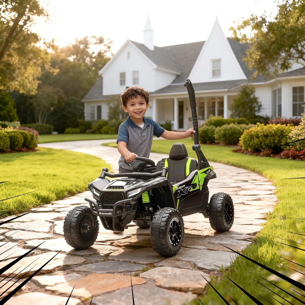 Macchina Elettrica per Bambini 3-5 Anni 12V con Licenza Kawasaki Doppio Motore Telecomando e Musica Nero...
