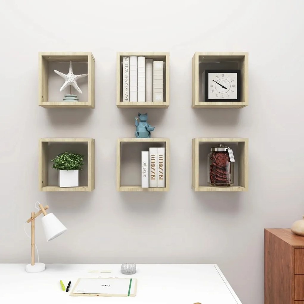Mensole a cubo 6 pz rovere sonoma 30x15x30 cm