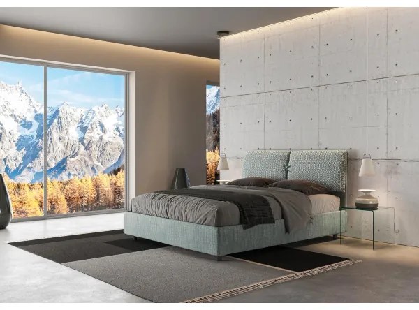 Letto matrimoniale senza rete imbottito 160x210 tessuto Aragona 7 azzurro Mados