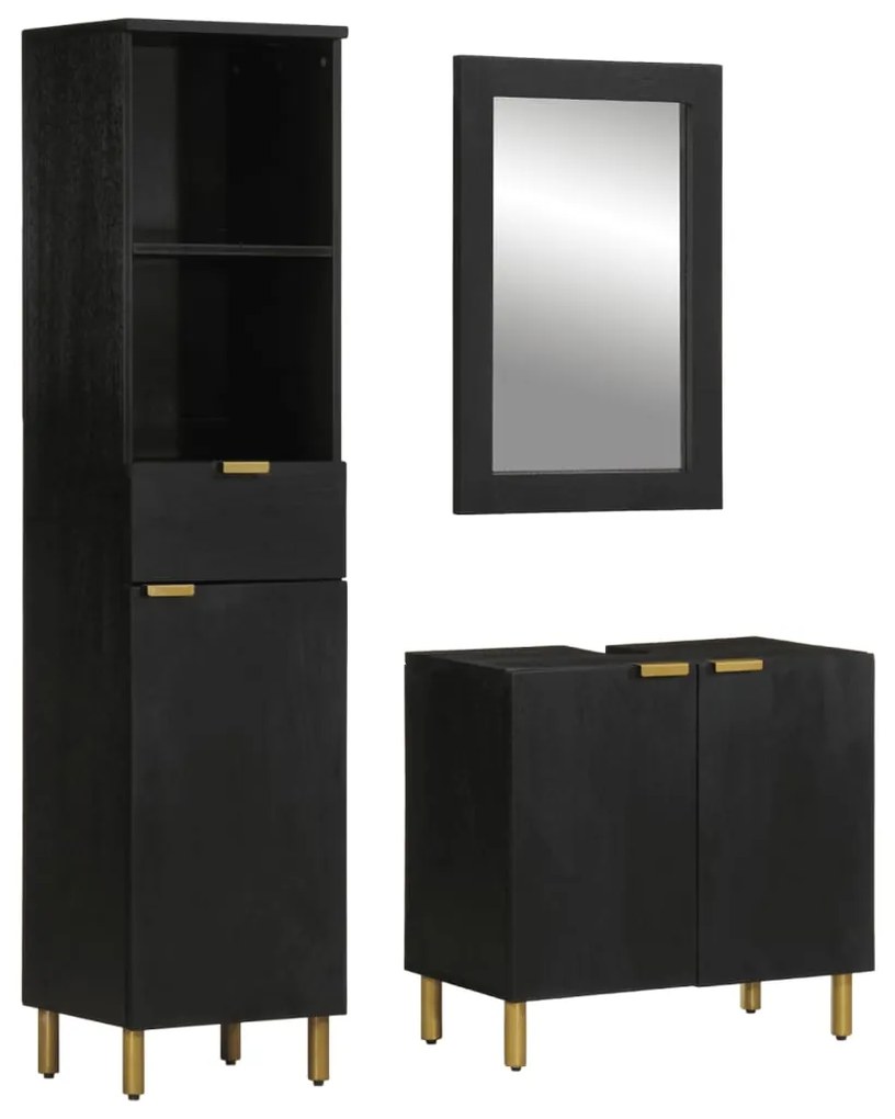 Set Mobili Da Bagno 3 Pz Nero İn Legno Multistrato /