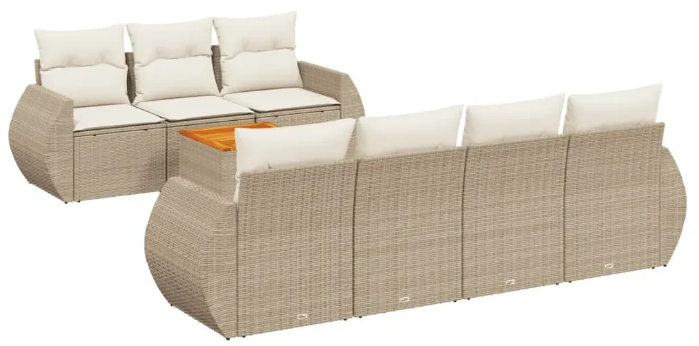 Set divano da giardino 8 pz con cuscini beige in polyrattan
