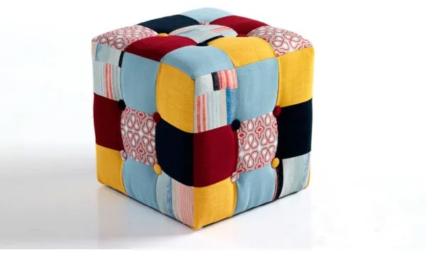 Pouf poggiapiedi in tessuto patchwork 35x35 cm EDITOR