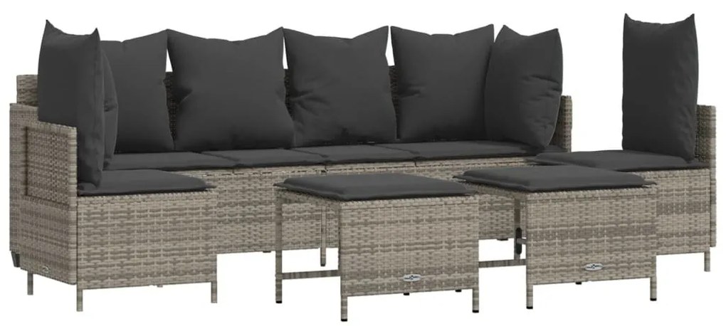 Set divano da giardino 5 pz con cuscini grigio in polyrattan