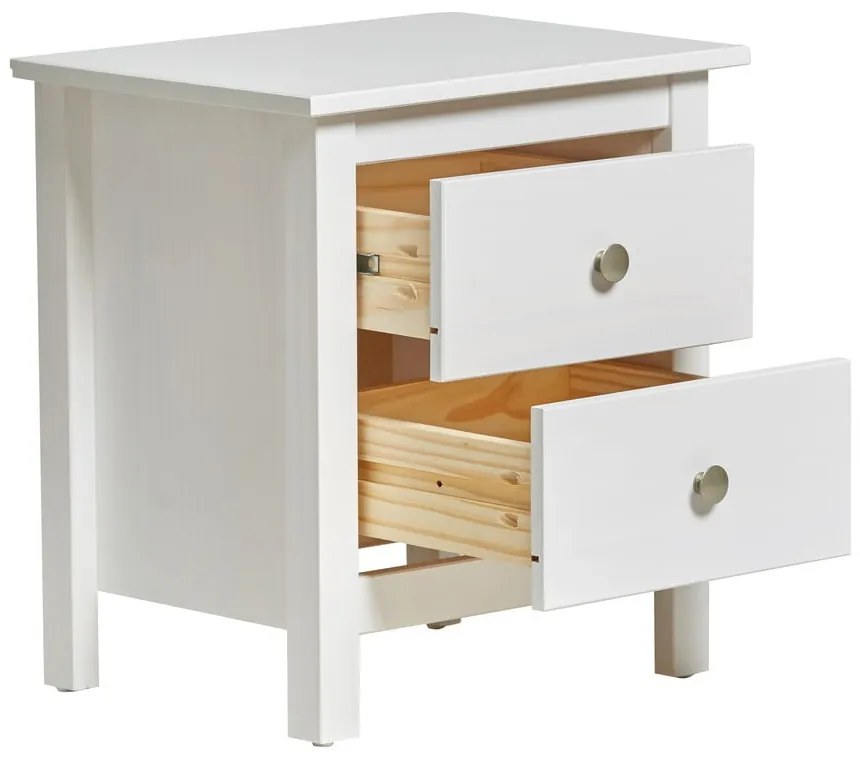 Comodino in legno di pino massiccio bianco con 2 cassetti Berna - Marckeric
