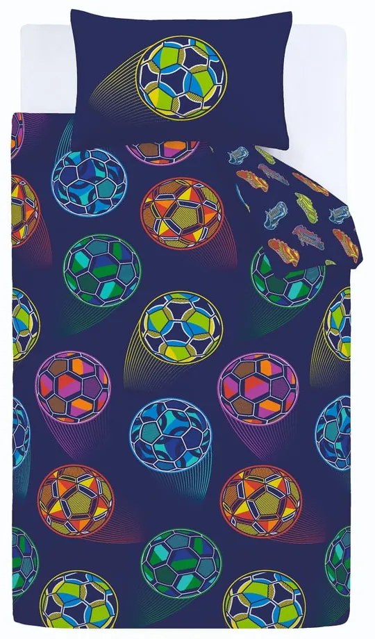 Set copripiumino e federa da bambini blu per letto matrimoniale 200x200 cm Bright Football – Catherine Lansfield