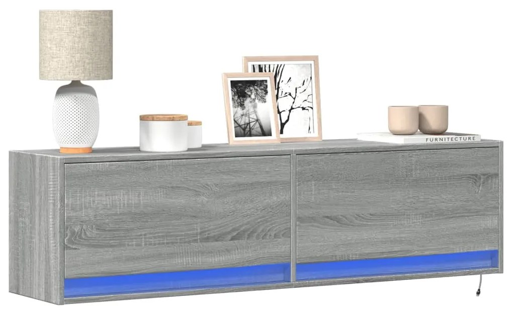 Mobile Tv A Parete Con Luci Led Grigio Sonoma 140x31x38 Cm /