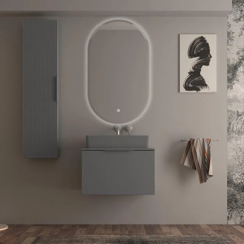 Mobile da bagno sospeso sotto lavabo Modula di BADEN HAUS L 70 x H 43 x P 44 cm grigio nuvola opaco liscio, 2 cassetti
