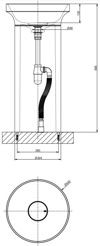 Lavabo da terra 445x900 mm senza troppopieno in cristalplant 521 bianco Origini 66603 Gessi