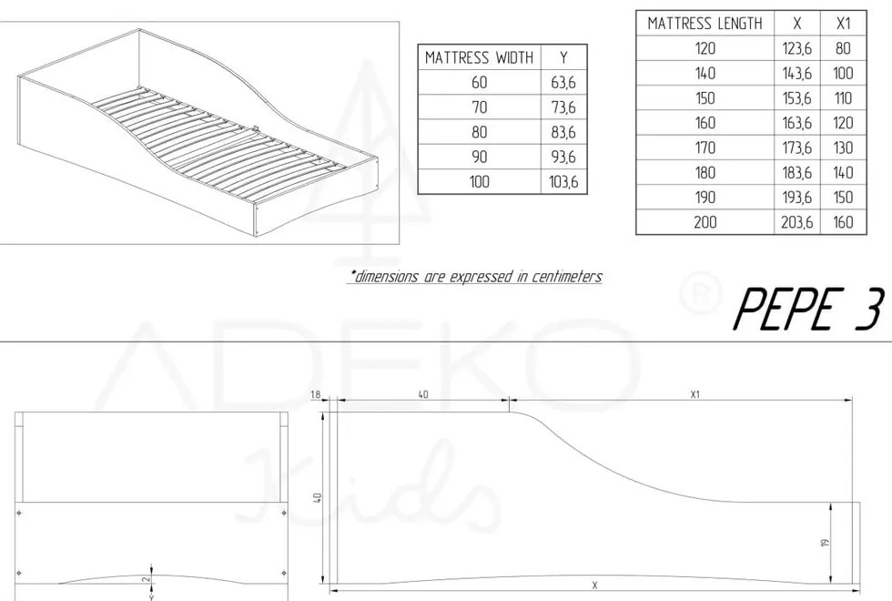Letto per bambini in legno di pino Pepe Colm, 90 x 200 cm - Adeko