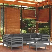 Set Divani da Giardino 7 pz con Cuscini Grigi Massello di Pino 3097303