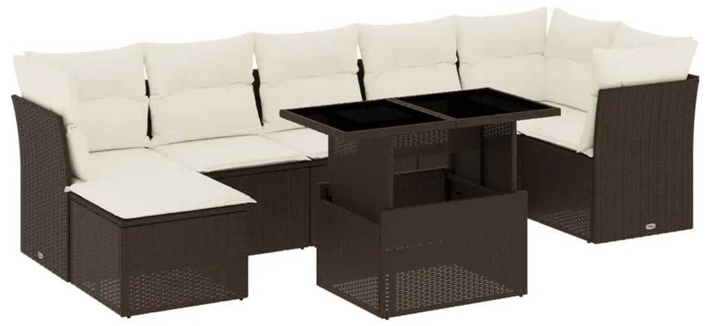 Set divani da giardino 8 pz con cuscini marrone in polyrattan