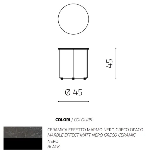 Tavolino tondo con piano vetro effetto Marmo Nero JON 45