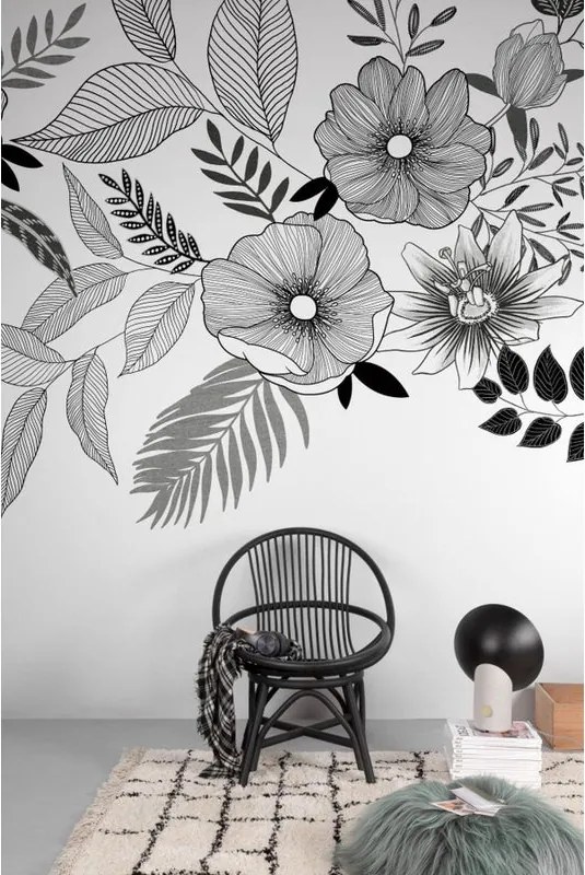 Fotomurale GRANDECOLIFE Fiori, bianco, nero 371X280 cm