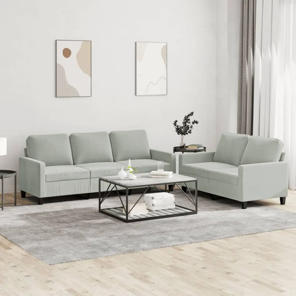 Set Di Divani 2 Pz Con Cuscini Grigio Chiaro İn Velluto /