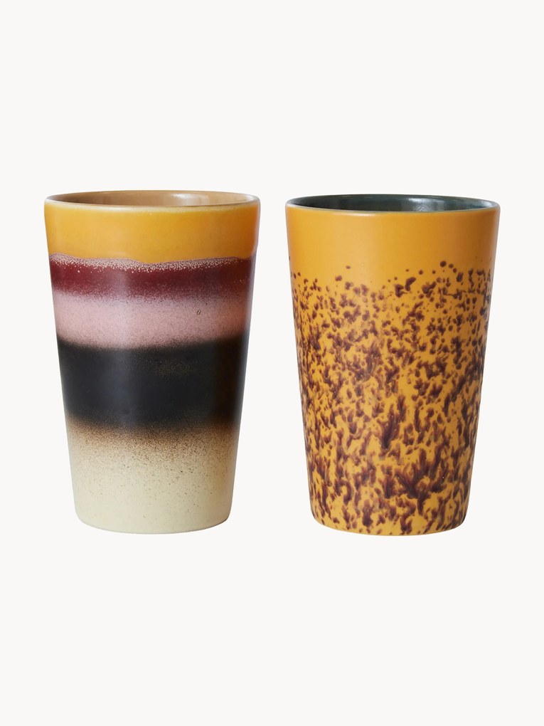 Set di 2 tazze XL fatte a mano con smalto reattivo 70's