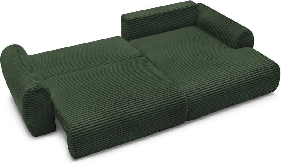 Divano angolare in verde scuro allungabile (con penisola a destra) con rivestimento in velluto a coste Lucien – Bobochic Paris