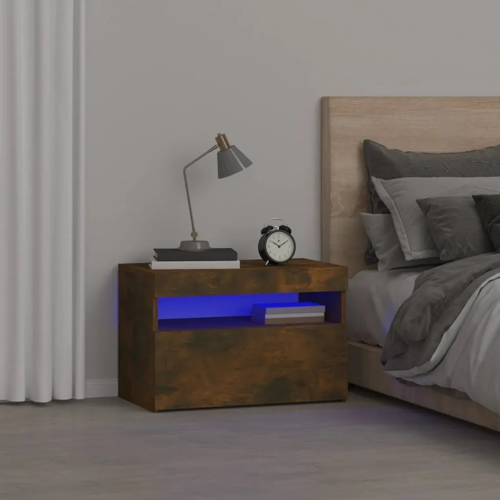 Comodino Con Luci Led Rovere Fumo 60x35x40 Cm /