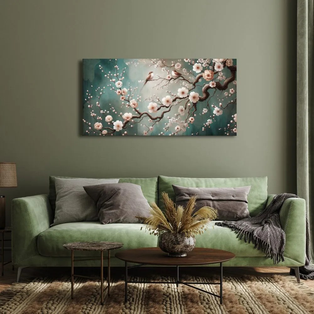Quadro su tela – Ramo primaverile con uccellini