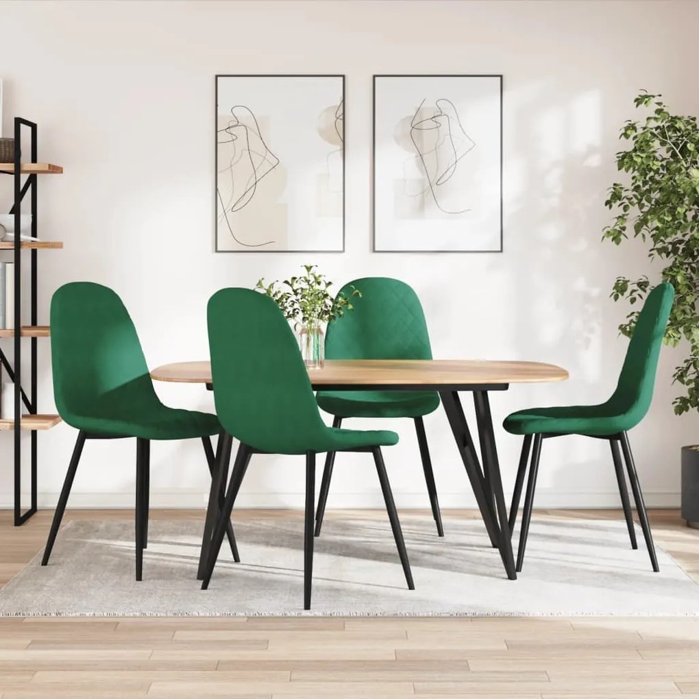 Sedie Da Pranzo 4 Pz Verde Scuro İn Velluto /