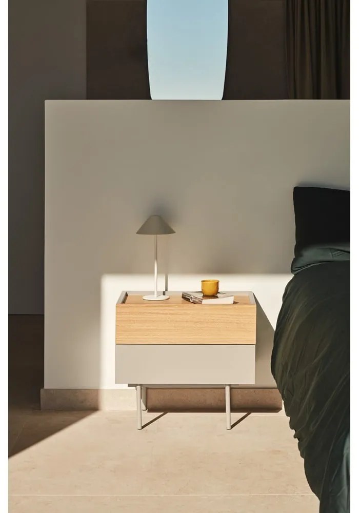 Comodino beige/tonalità naturale con decoro in rovere Otto - Teulat