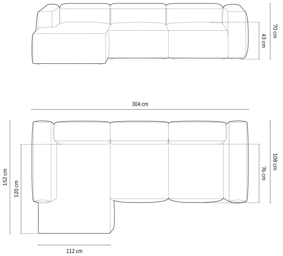 Divano angolare blu polveroso (con penisola a sinistra/con chaise lounge) con rivestimento in velluto a coste Bergamo – Cosmopolitan Design