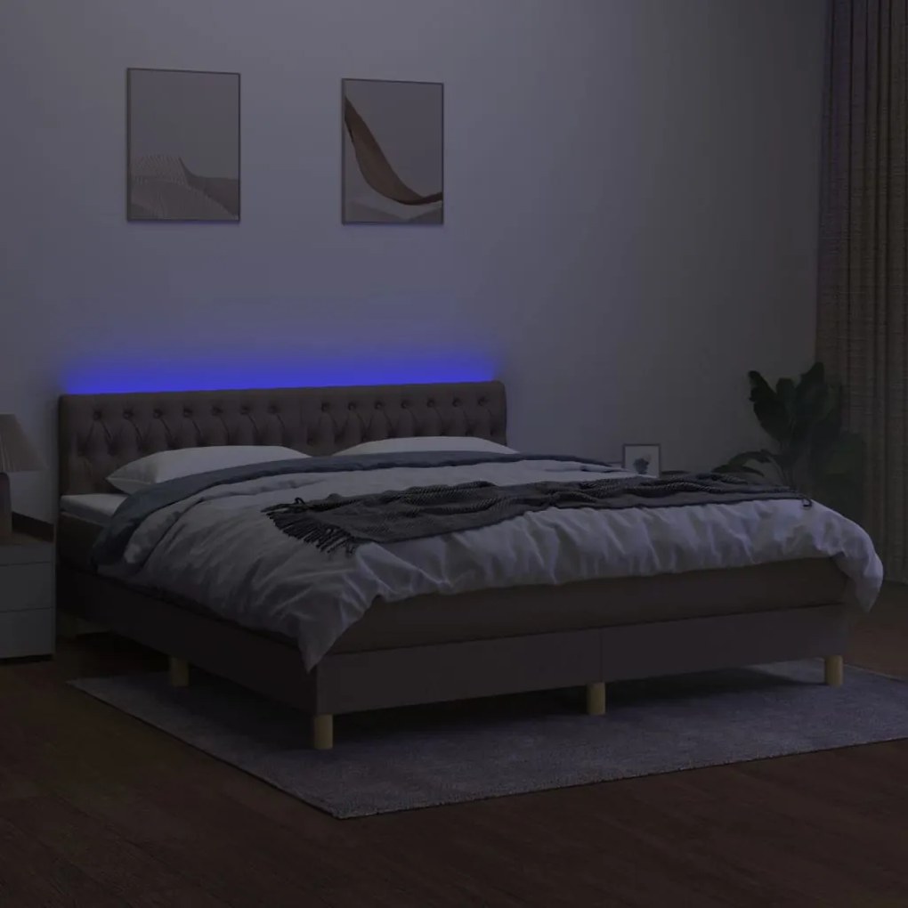 Letto a molle con materasso e led tortora 180x200 cm in tessuto