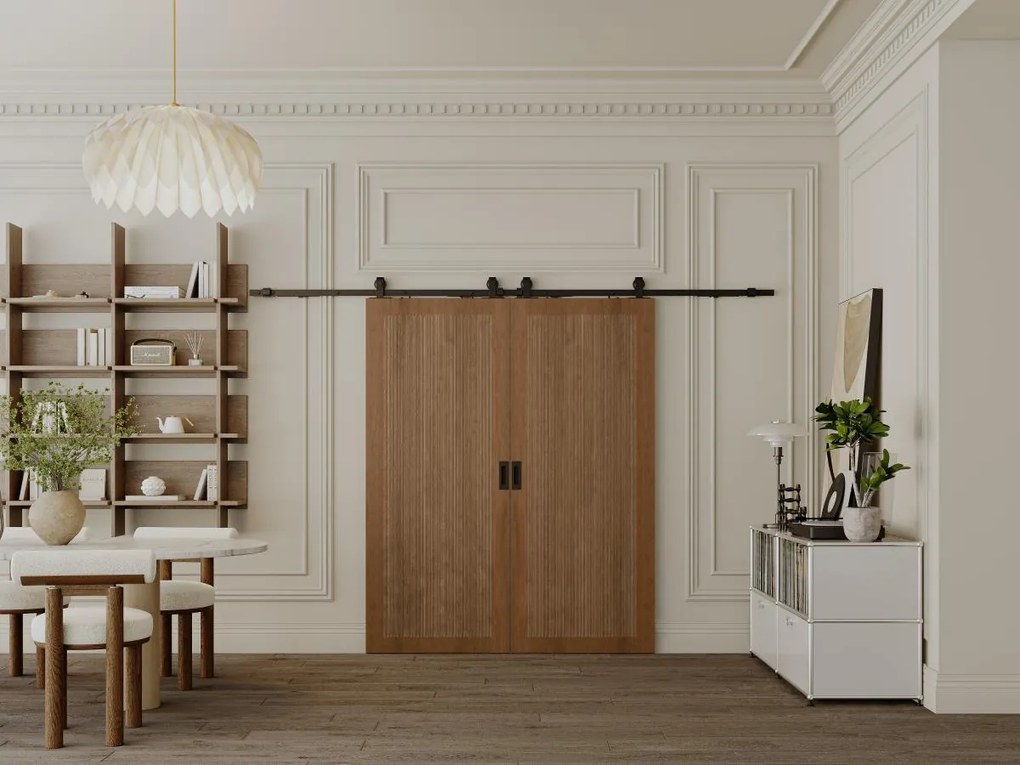 Porta scorrevole doppia con sistema esterno muro 2 x H205 x L93 cm in MDF e Legno Naturale scuro  - SANDORA