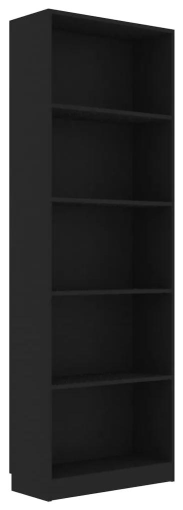 Libreria a 5 ripiani nera 60x24x175 cm in truciolato