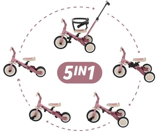 PETITE&MARS - Triciclo per bambini 5in1 TURBO Dusty Rosa