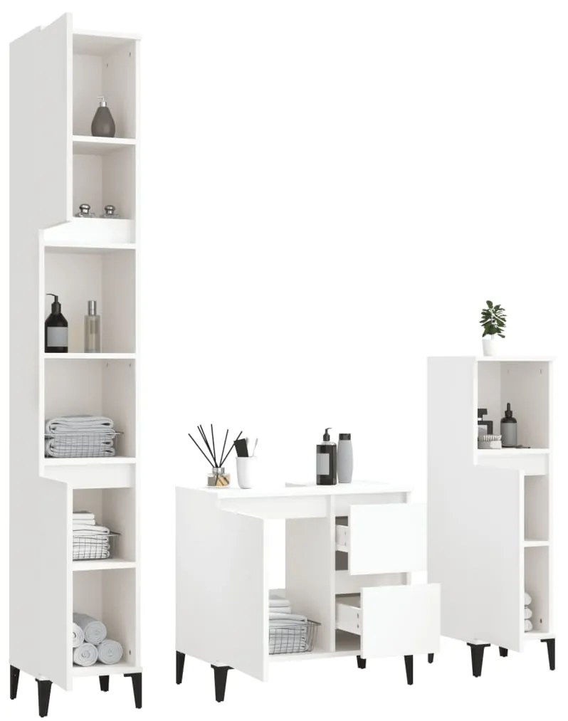 Set di mobili da bagno 3 pz bianco in legno multistrato